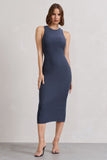 Lilah Vintage Blue Bodycon Sleeveless Midi Dress