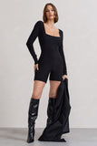 Kayleigh Black Square-Neck Long-Sleeve Playsuit