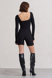 Kayleigh Black Square-Neck Long-Sleeve Playsuit