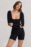 Kayleigh Black Square-Neck Long-Sleeve Playsuit