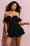 Rowena Black Broderie Bardot Ruffled Playsuit