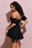 Rowena Black Broderie Bardot Ruffled Playsuit