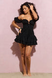 Rowena Black Broderie Bardot Ruffled Playsuit