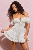 Rowena White Broderie Bardot Ruffled Playsuit