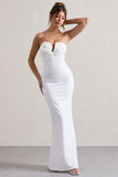 Enticed White Strapless V-Neck Maxi Dress With Flowers