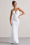 Enticed White Strapless V-Neck Maxi Dress With Flowers