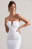 Enticed White Strapless V-Neck Maxi Dress With Flowers