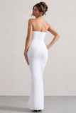 Enticed White Strapless V-Neck Maxi Dress With Flowers