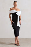 You Wish Black Bodycon Bandeau Midi Dress With Oversized White Bow