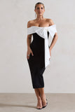 You Wish Black Bodycon Bandeau Midi Dress With Oversized White Bow