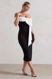 You Wish Black Bodycon Bandeau Midi Dress With Oversized White Bow