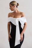 You Wish Black Bodycon Bandeau Midi Dress With Oversized White Bow