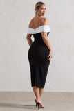 You Wish Black Bodycon Bandeau Midi Dress With Oversized White Bow