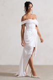Milano Cream Satin Bardot Maxi Dress With Detachable Skirt