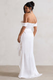 Milano Cream Satin Bardot Maxi Dress With Detachable Skirt