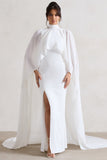 Saint Cream Fishtail Split Maxi Dress With Chiffon Cape