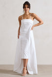 Save The Date Cream Bandeau Midi Dress With Train