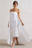 Save The Date Cream Bandeau Midi Dress With Train