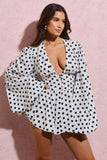 Laurel White Polka Dot V-Neck Balloon Sleeve Playsuit