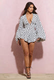 Laurel White Polka Dot V-Neck Balloon Sleeve Playsuit