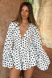 Laurel White Polka Dot V-Neck Balloon Sleeve Playsuit