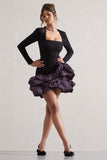 Surreal Black Polka Dot Square-Neck Mini Dress With Ruffles