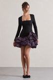 Surreal Black Polka Dot Square-Neck Mini Dress With Ruffles