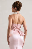 Haute Pink Asymmetric Plunge-Neck Corset With Ruffle