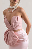 Haute Pink Asymmetric Plunge-Neck Corset With Ruffle