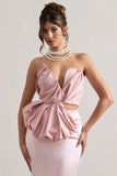 Haute Pink Asymmetric Plunge-Neck Corset With Ruffle