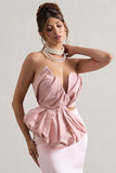 Haute Pink Asymmetric Plunge-Neck Corset With Ruffle