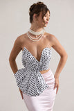 Haute Cream Polka Dot Asymmetric Plunge-Neck Corset With Ruffle