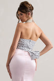 Haute Cream Polka Dot Asymmetric Plunge-Neck Corset With Ruffle