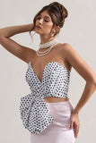 Haute Cream Polka Dot Asymmetric Plunge-Neck Corset With Ruffle