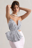Haute Cream Polka Dot Asymmetric Plunge-Neck Corset With Ruffle