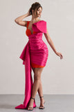Rare Pink & Orange Satin Wrap Mini Dress Peplum Drape