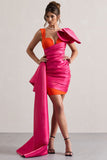 Rare Pink & Orange Satin Wrap Mini Dress Peplum Drape