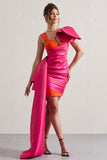 Rare Pink & Orange Satin Wrap Mini Dress Peplum Drape