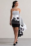 Variety Multi Print Bandeau Mini Dress With Ruffled Side Drape