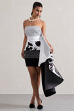 Variety Multi Print Bandeau Mini Dress With Ruffled Side Drape