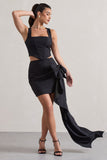 All The Talk Navy Pinstripe Wrap Mini Skirt With Side Drape