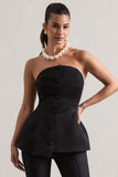 Century Black Satin Strapless Button Front Corset Top