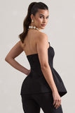 Century Black Satin Strapless Button Front Corset Top