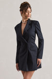 State Of Mind Navy Pinstripe Tailored Blazer Mini Dress