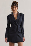 State Of Mind Navy Pinstripe Tailored Blazer Mini Dress