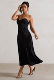 Bordeaux Black Satin Corset Style Midi Dress