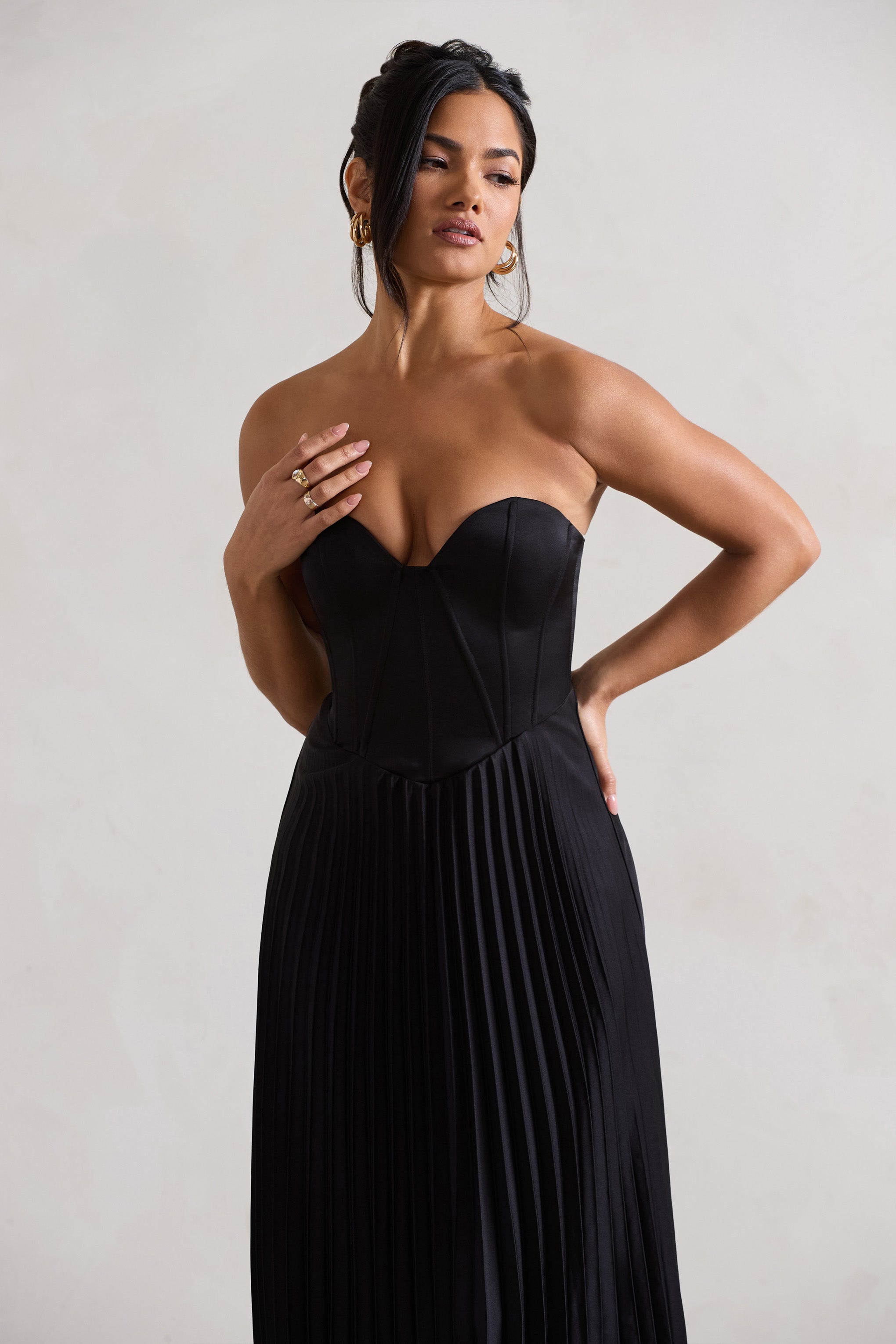 Bordeaux Black Satin Corset Style Midi Dress