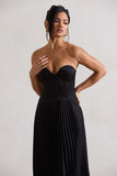 Bordeaux Black Satin Corset Style Midi Dress