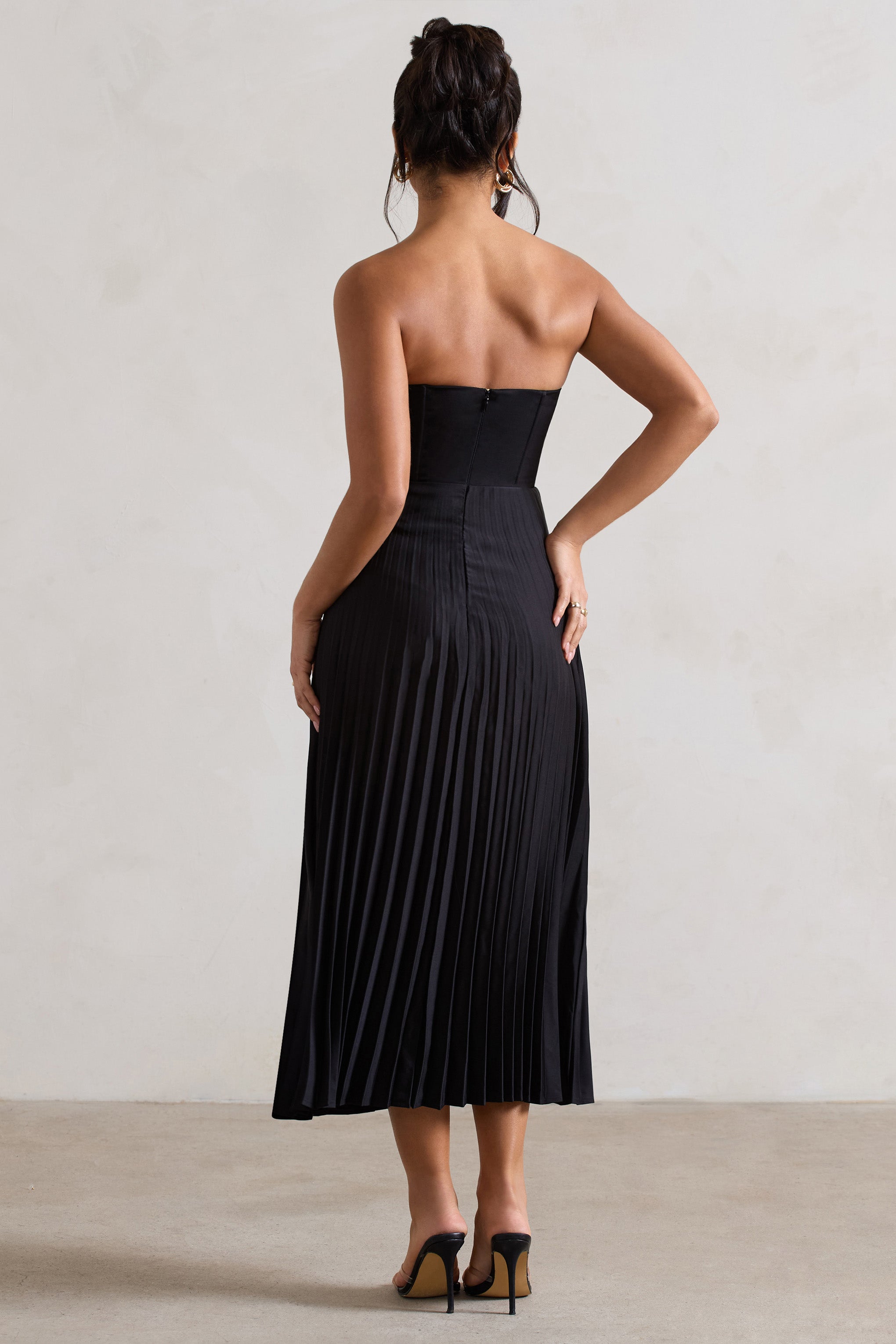 Bordeaux Black Satin Corset Style Midi Dress