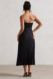 Bordeaux Black Satin Corset Style Midi Dress
